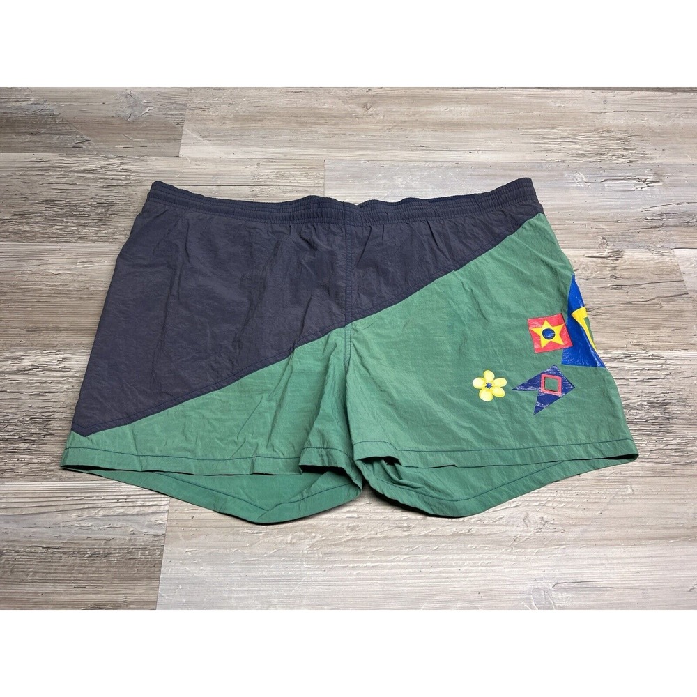 Vintage Jantzen Mens 2XL Graphic Swim Trunks Shorts Navy Green 90s Made in USA